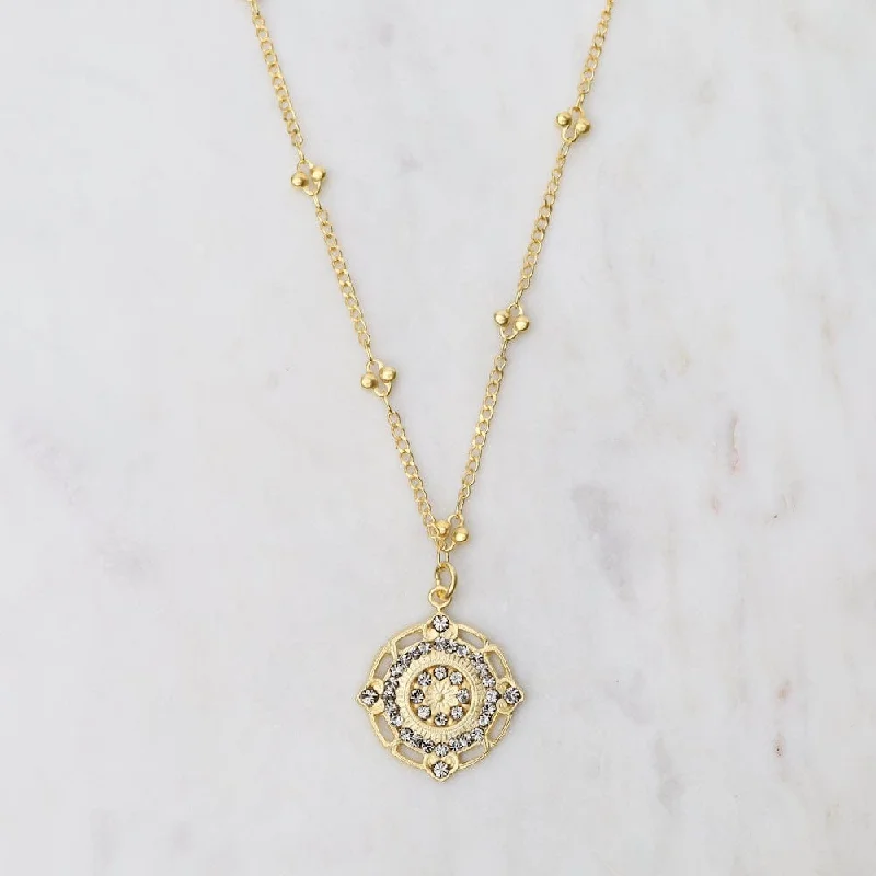 sterling silver braided ring Black Diamond Crystal Medalion Necklace
