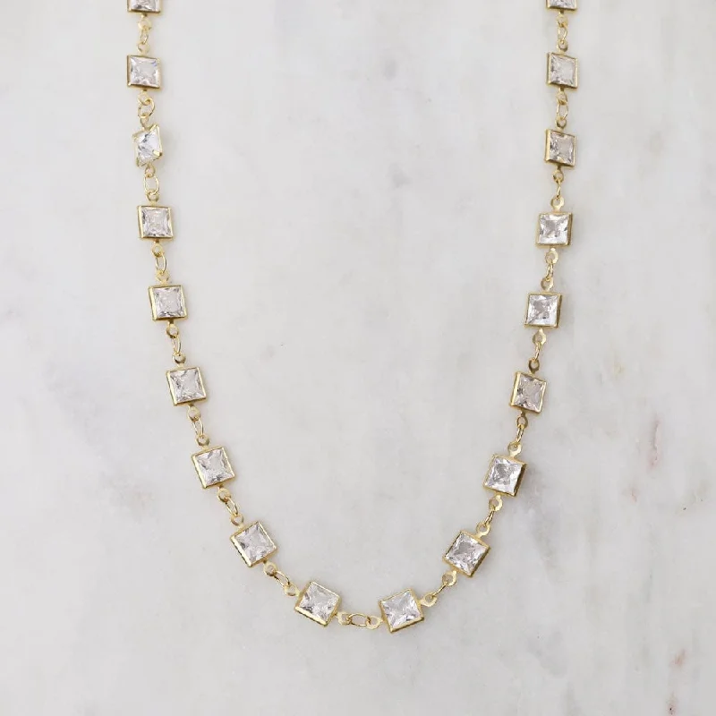 elegant marquise diamond ring Square Crystal Chain Necklace