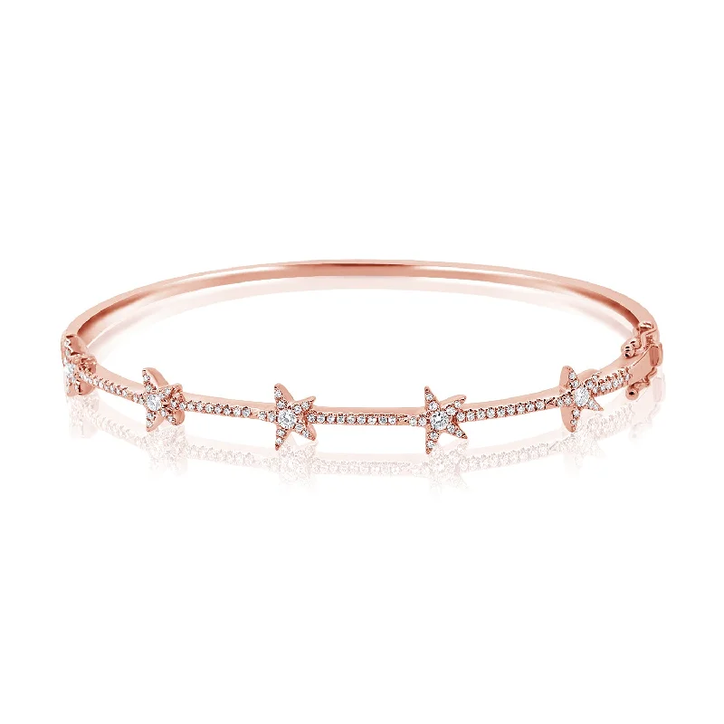 luxury diamond anniversary band 14K Gold Diamond Stars Bangle Bracelet