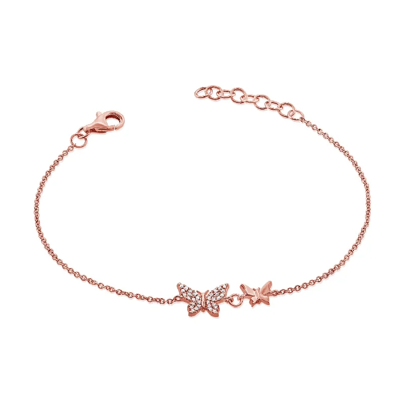 hammered copper wedding band 14K Gold Double Butterfly Bracelet with Diamonds