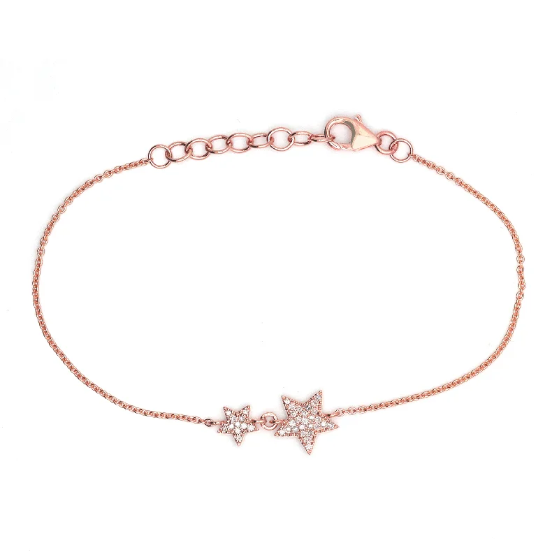 silver moon and star pendant 14K Gold Double Diamond Star Bracelet