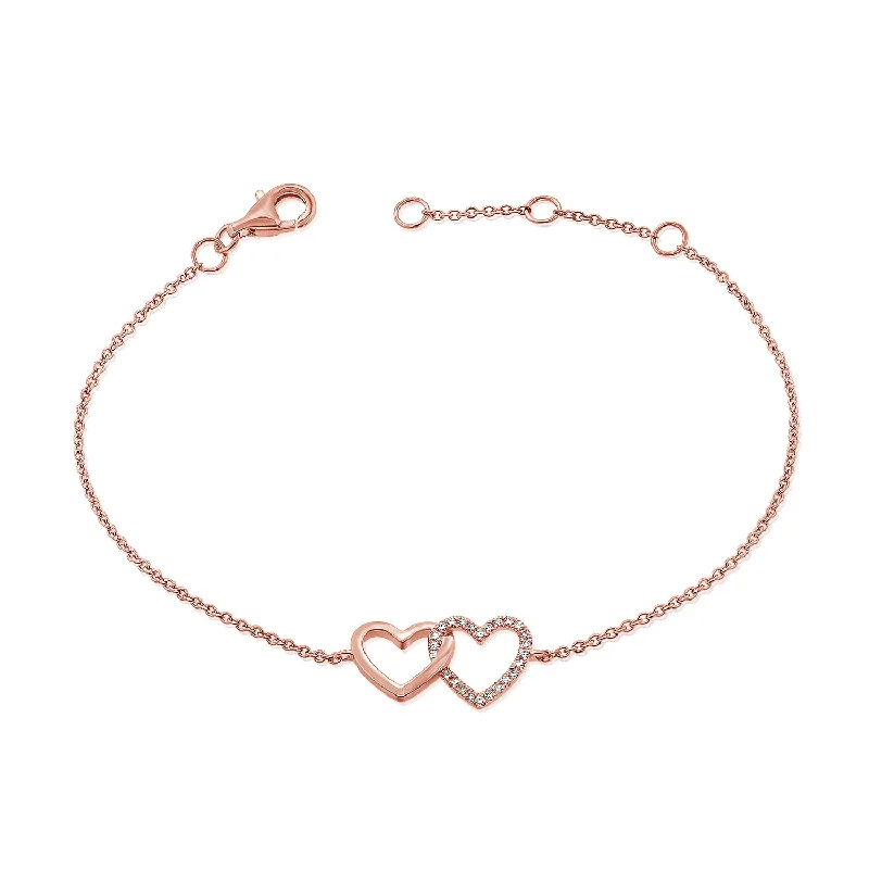 handcrafted gemstone toe ring 14K Gold Double Heart Bracelet with Diamonds