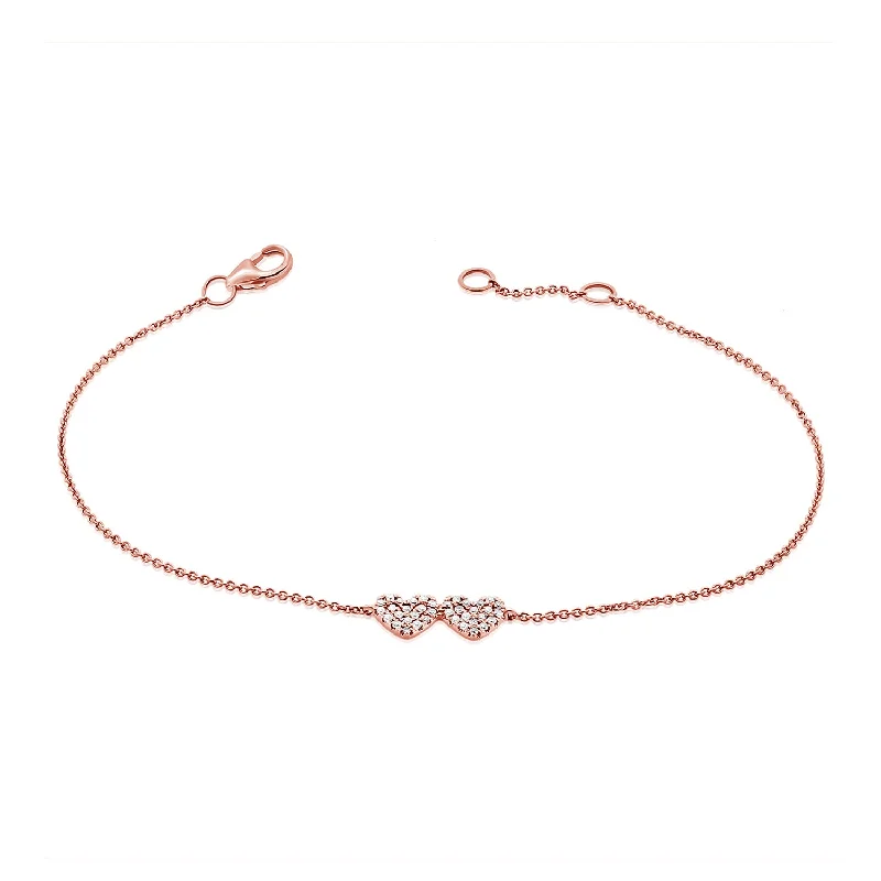 wedding band with diamonds 14K Gold Double Heart Diamond Bracelet