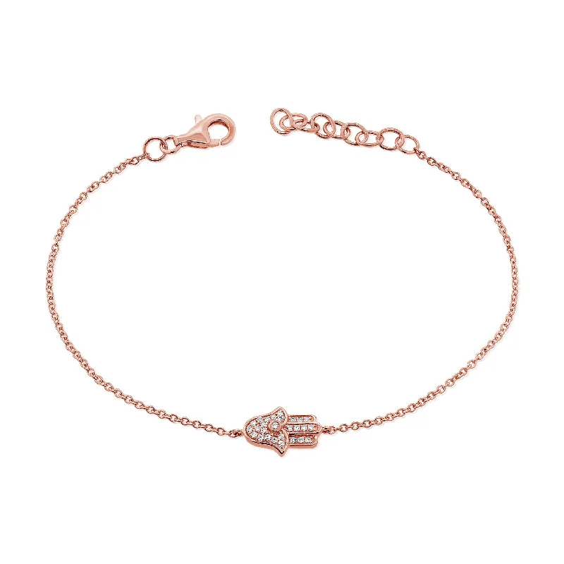 classic gold cuff bracelet 14K Gold Hamsa Chain Bracelet with Diamonds