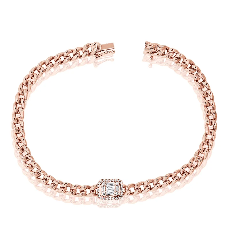 dainty chain bracelet layered 14Kt Gold & Diamond Illusion Set Chain Link Bracelet