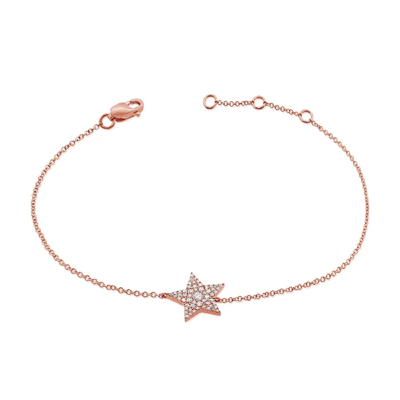minimal gold ring stack 14K Gold Star Chain Bracelet with Diamonds