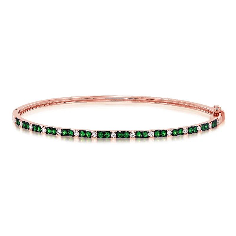 vintage art deco bracelet 14K Gold & Tsavorite Bangle with Diamonds