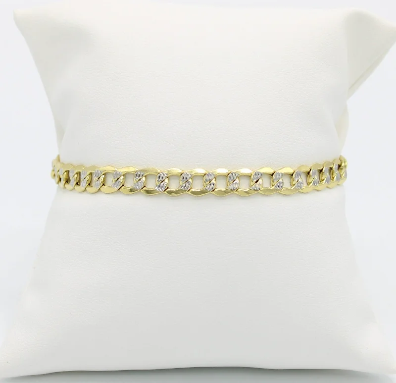 elegant pearl bridal set 14K Semi-Solid Flat Cuban Bracelet Two Tones Yellow Gold // 7mm // elegant pearl bridal set 14K Semi-Solid Flat Cuban Bracelet Two Tones Yellow Gold // 7mm //