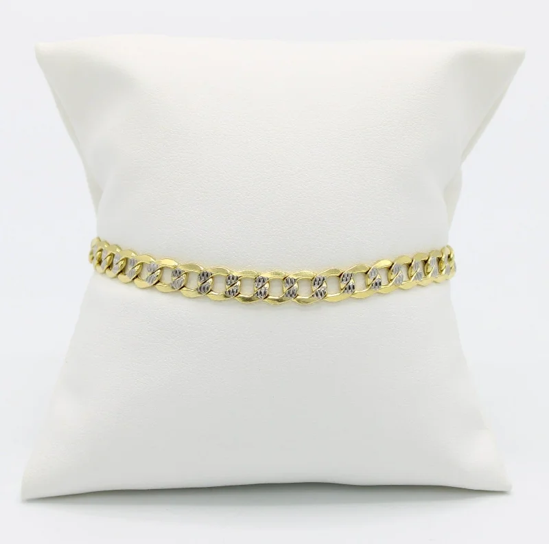 silver moon phase pendant 14K Semi-Solid Flat Cuban Bracelet Two Tones Yellow Gold // 7mm // silver moon phase pendant 14K Semi-Solid Flat Cuban Bracelet Two Tones Yellow Gold // 7mm //