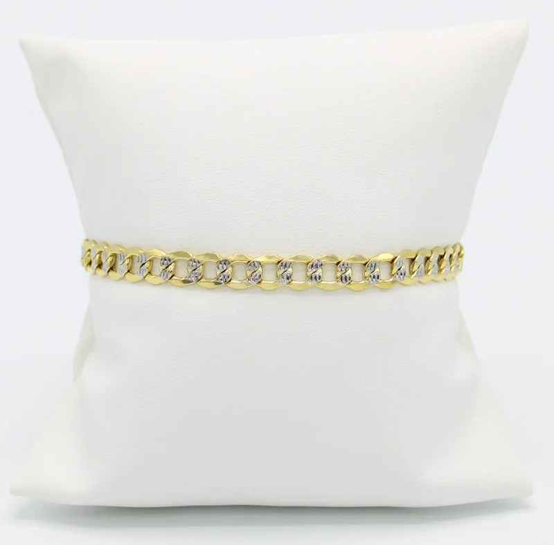dainty gold chain earrings 14K Semi-Solid Flat Cuban Bracelet Two Tones Yellow Gold // 7mm // dainty gold chain earrings 14K Semi-Solid Flat Cuban Bracelet Two Tones Yellow Gold // 7mm //