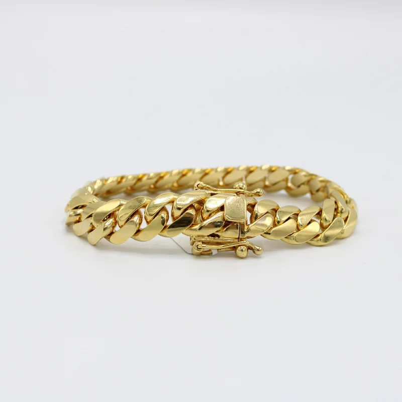 handcrafted raw crystal pendant 14K Solid BMX Cuban Bracelet \\ 12.8 mm\\ Yellow Gold