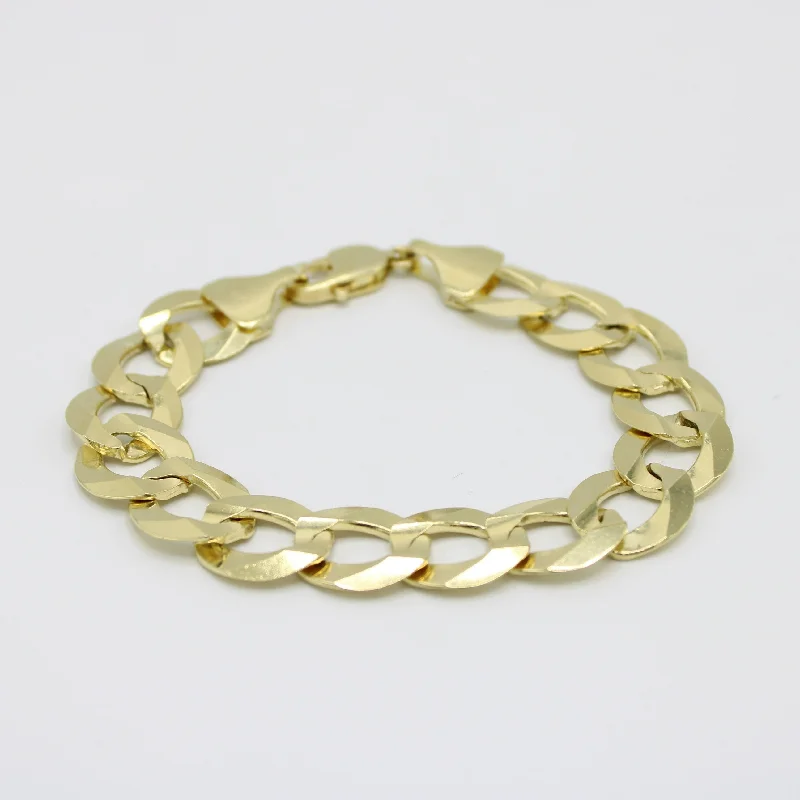 braided wedding ring men 14K Solid Flat Cuban Bracelet \\ 15.2 mm \\ Yellow Gold