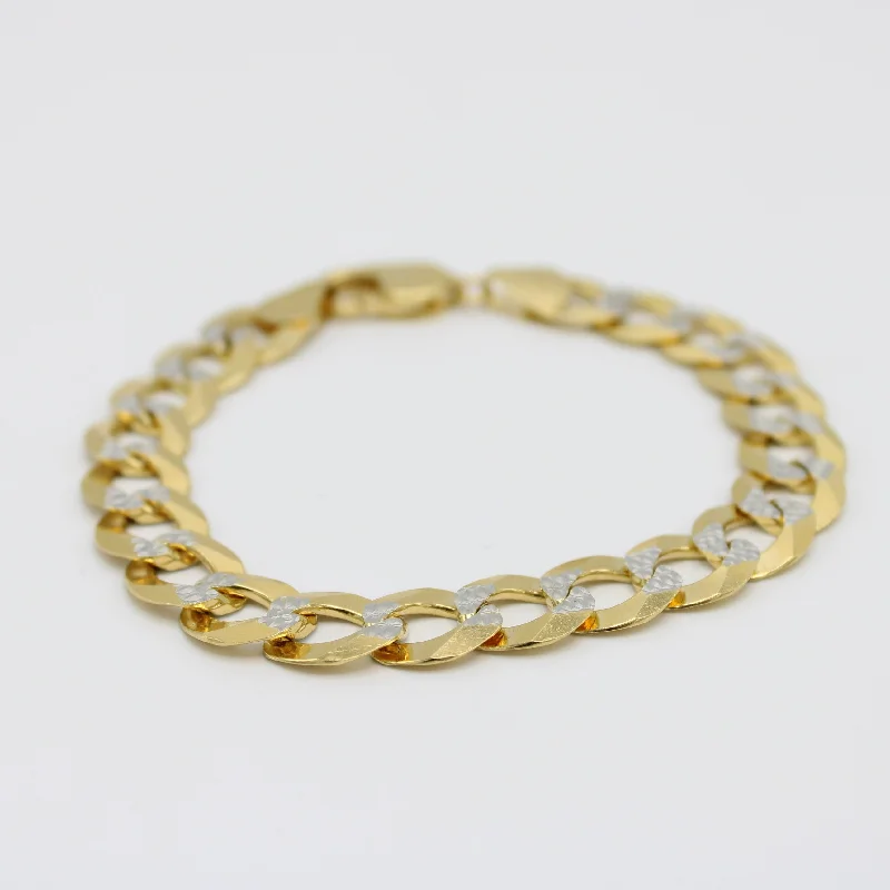 men’s braided leather bracelet 14K Solid Flat Cuban Bracelet Two Tones \\ 11.2 mm \\