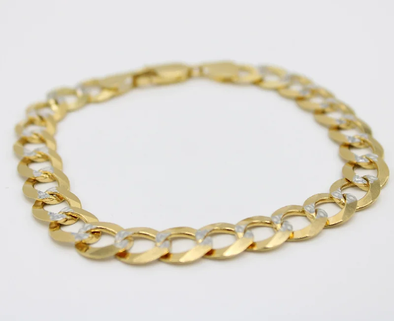 bold statement ring chunky 14K Solid Flat Cuban Bracelet Two Tones \\ 9.4 mm \\ Yellow Gold bold statement ring chunky 14K Solid Flat Cuban Bracelet Two Tones \\ 9.4 mm \\ Yellow Gold