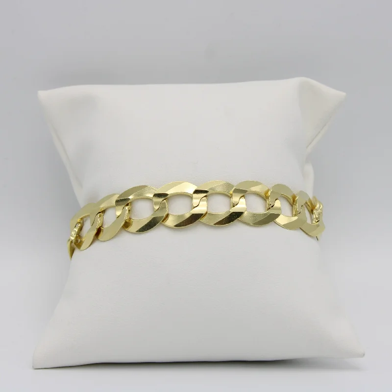 personalized silver cuff bracelet 14K Solid Flat Cuban Bracelet Yellow Gold
