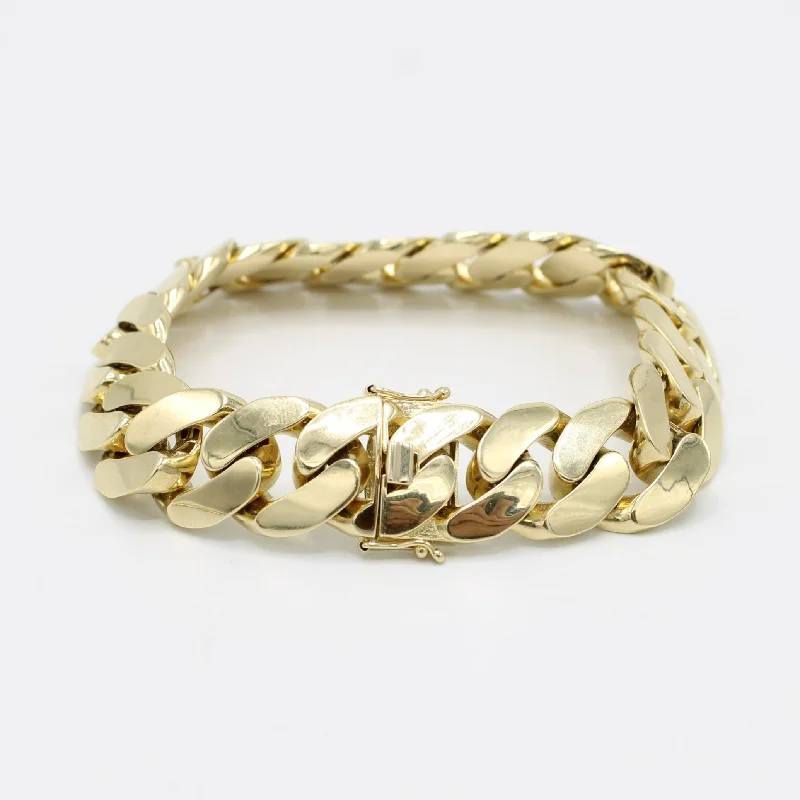 chunky statement cuff bracelet 14K Semi Solid Cuban Bracelet Yellow Gold
