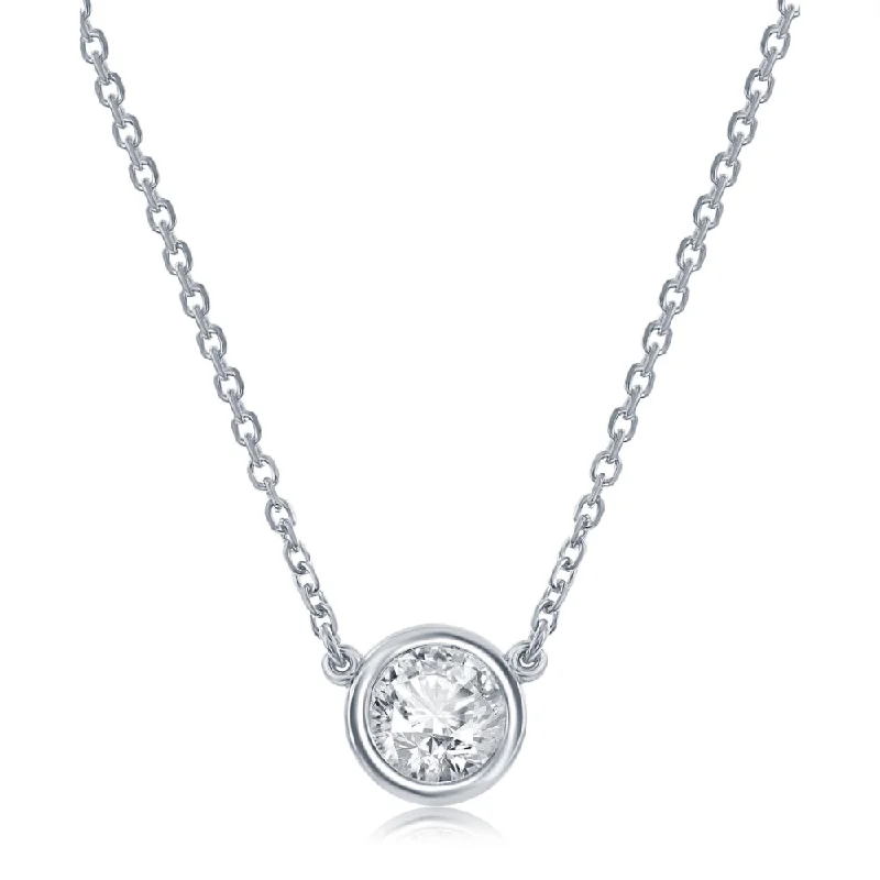 silver-plated bar necklace 14k White Gold Diamond Bezel Pendant