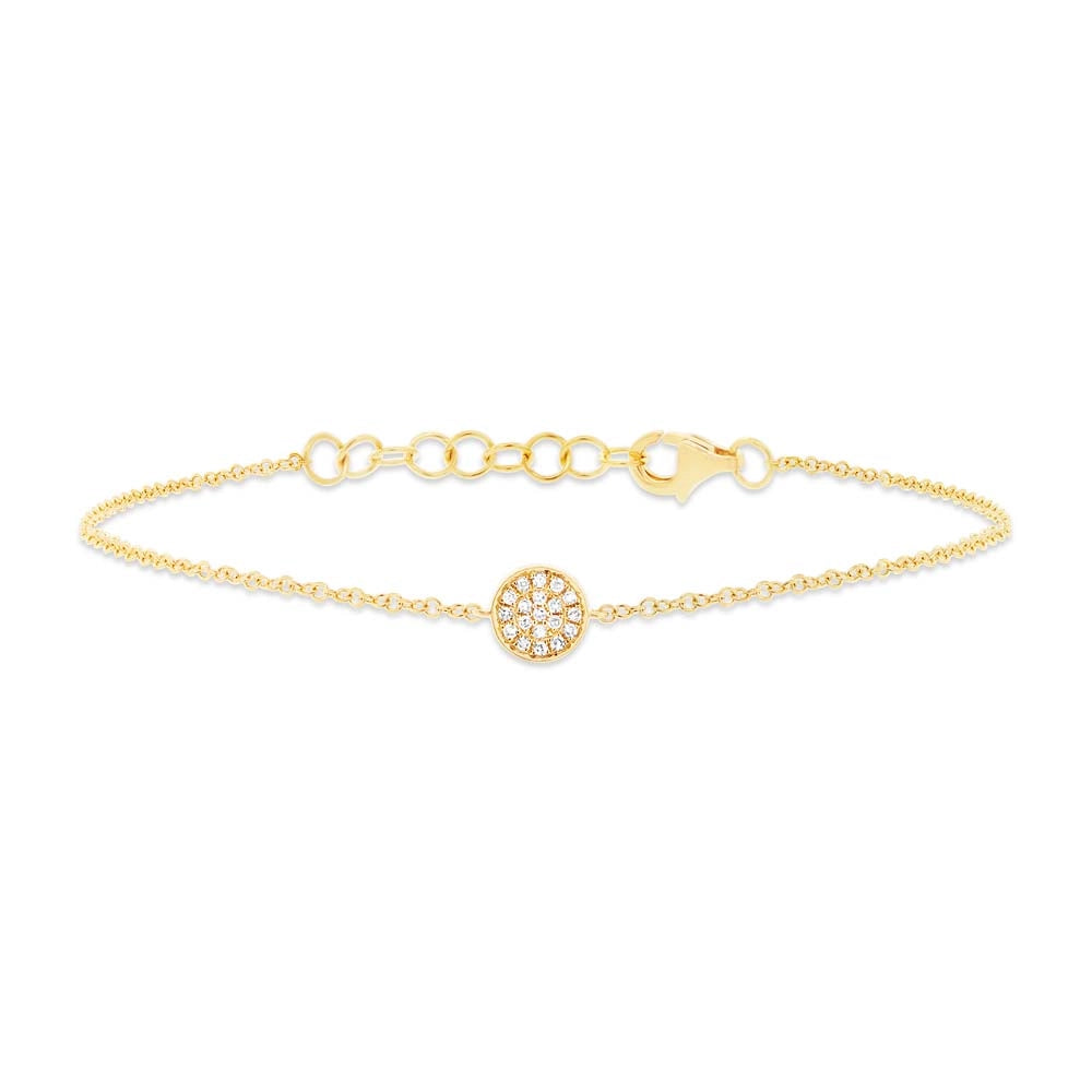 handmade braided hemp bracelet 14K Yellow Gold Bracelet w/Pave Diamond Circle