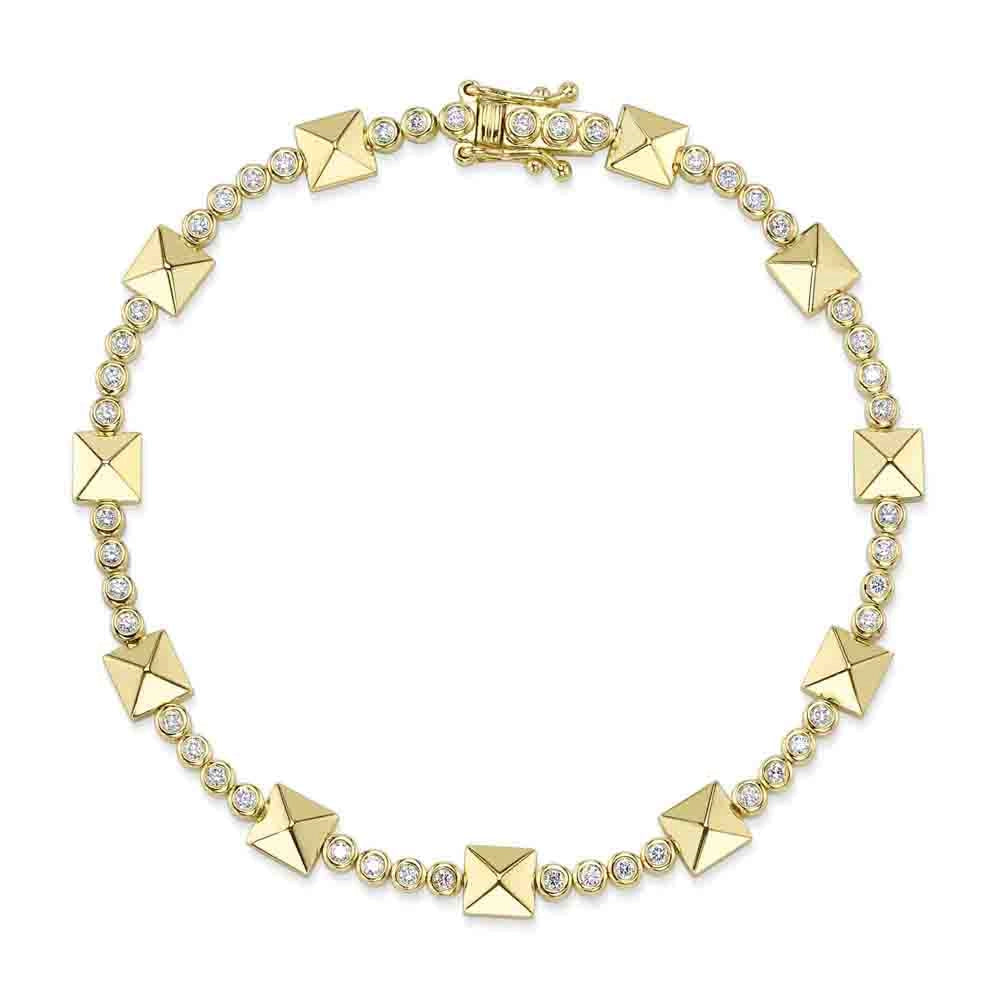 minimalist stacking rings set 14K Yellow Gold Geo Pyramid and Bezel Set Diamond Bracelet minimalist stacking rings set 14K Yellow Gold Geo Pyramid and Bezel Set Diamond Bracelet