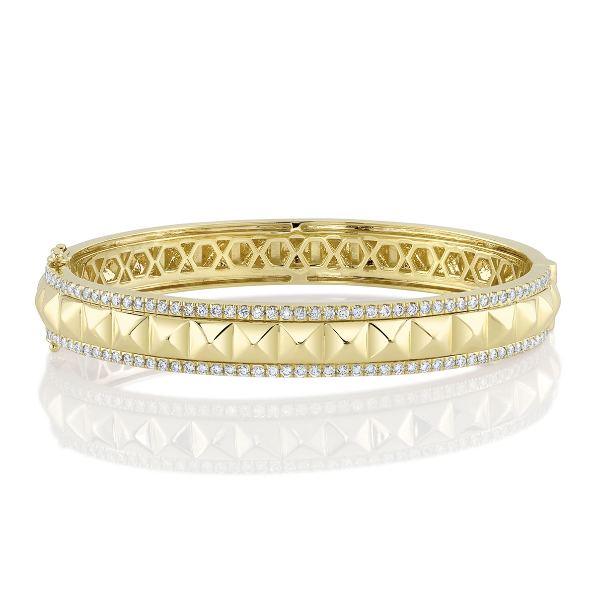 oval blue sapphire ring 14K Yellow Gold Geo Pyramid with Diamond Edges Clasped Bangle Bracelet oval blue sapphire ring 14K Yellow Gold Geo Pyramid with Diamond Edges Clasped Bangle Bracelet