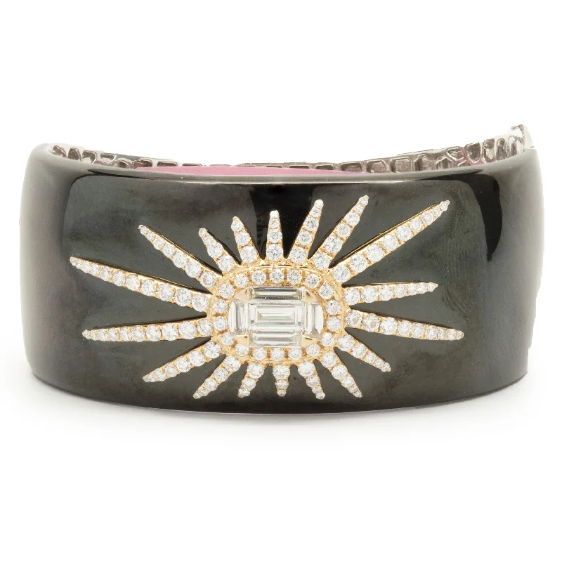celestial meteor shower earrings 18 Karat Rose Gold, Black Enamel, and Mosaic Set Diamond Star Bangle Bracelet