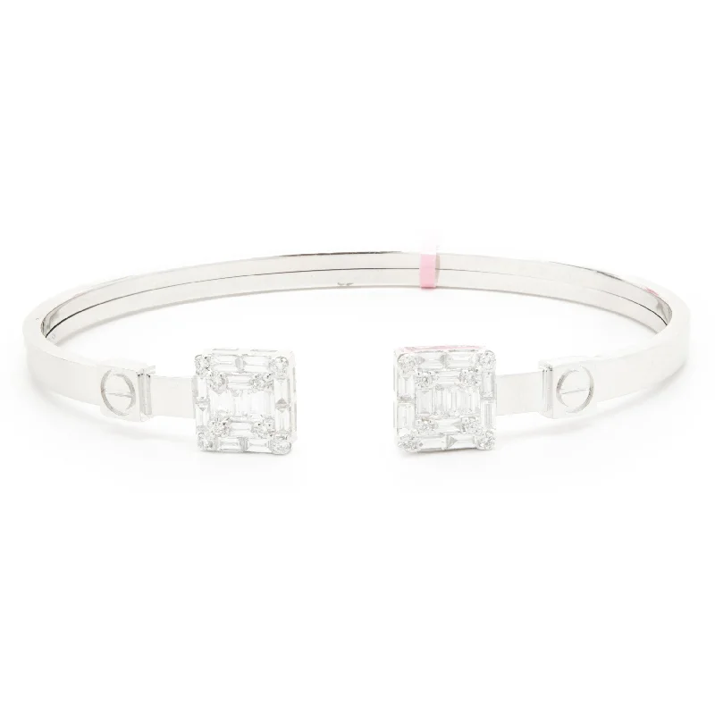 bold statement ring chunky 18 Karat White Gold Mosaic Set Diamond Cuff Bracelet