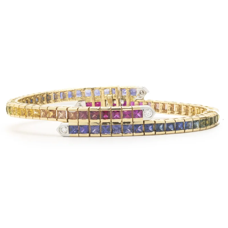 rose gold snake chain bracelet 18 Karat Yellow Gold Rainbow Sapphire and Diamond Bypass Bracelet