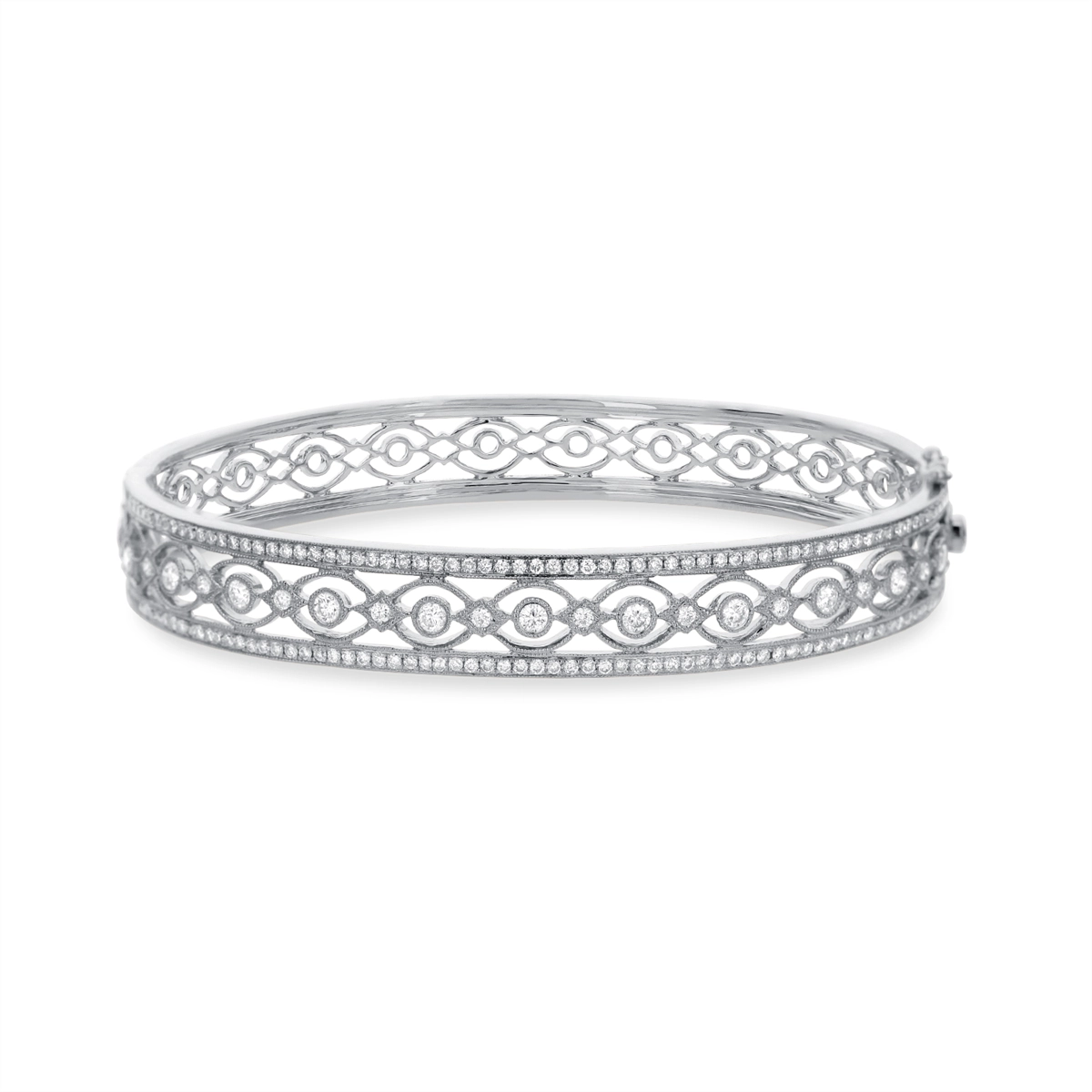 custom engraved wedding band 18K White Gold Hinged Diamond Bangle Bracelet, Filigree custom engraved wedding band 18K White Gold Hinged Diamond Bangle Bracelet, Filigree