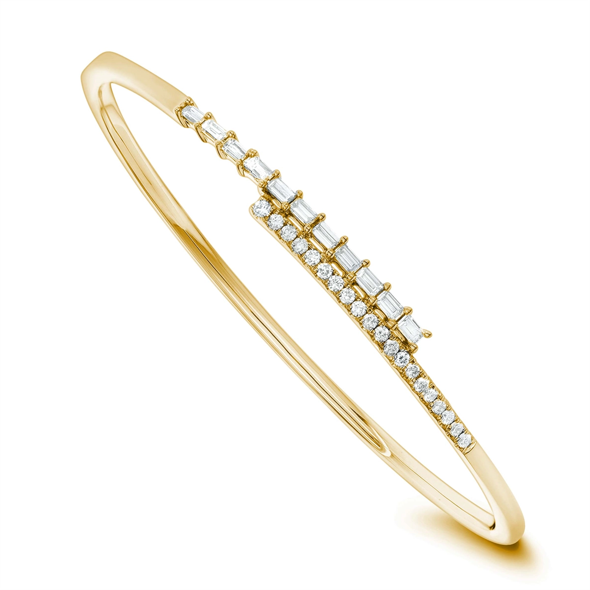 dainty cherry blossom ring 18K Yellow Gold Baguette and Round Diamond Hinged Bangle Bracelet dainty cherry blossom ring 18K Yellow Gold Baguette and Round Diamond Hinged Bangle Bracelet