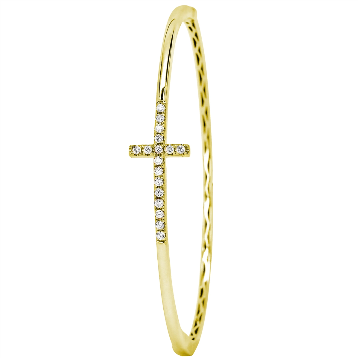 vintage-inspired pearl brooch 18K Yellow Gold Diamond Cross Bangle Bracelet