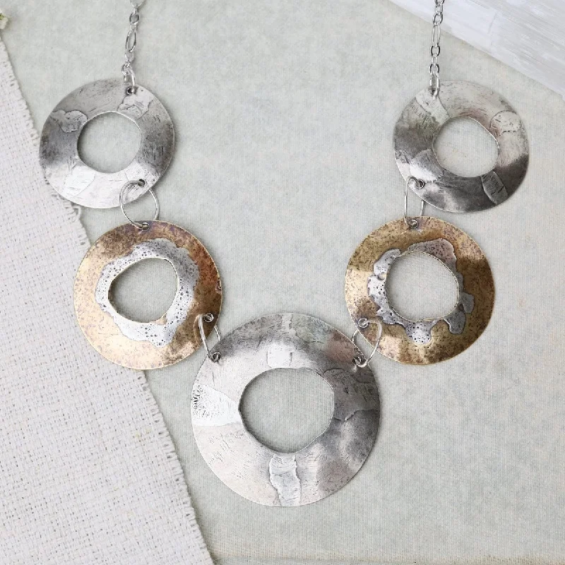 emerald-cut engagement ring halo Rugged Circles Necklace