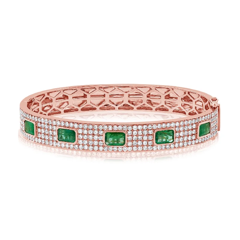 unique promise ring for girlfriend 5.60ct Emerald & Diamond Bangle Bracelet