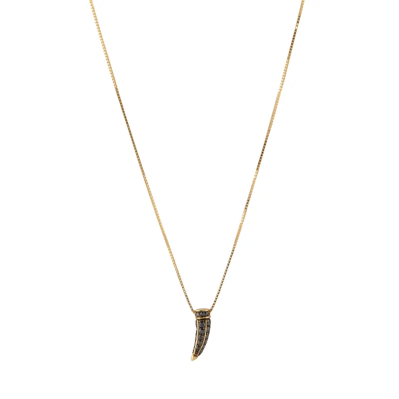 silver dragon claw ring Horn Pendant Necklace - Black Diamond