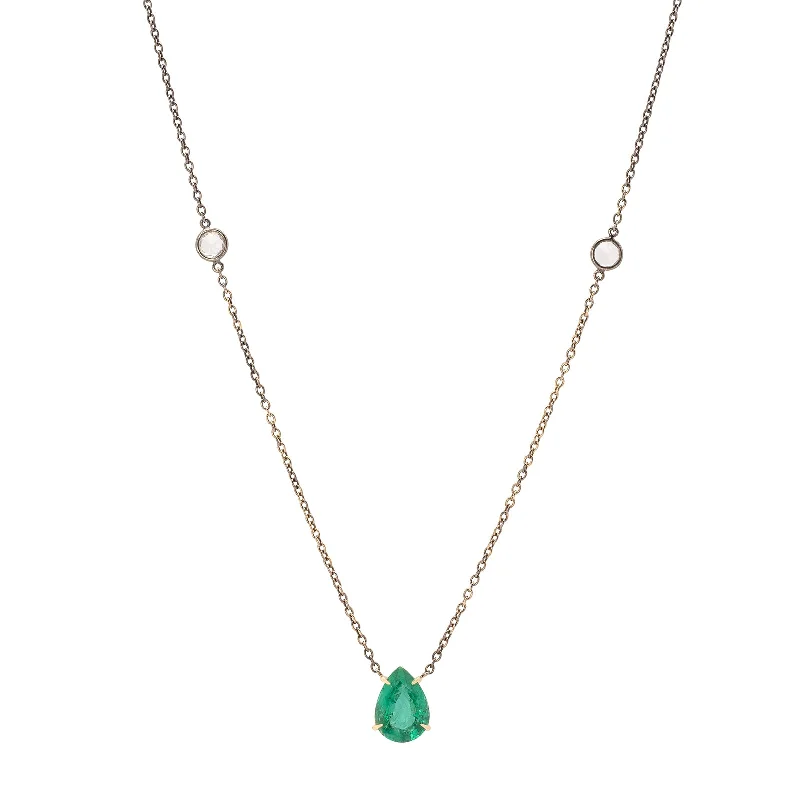 handmade leather ring Pendant Necklace - Emerald & Sapphire