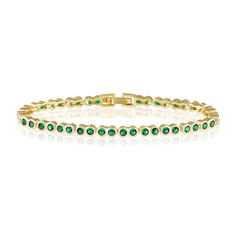 thin gold wire earrings Bezel Tennis Bracelet- Emerald