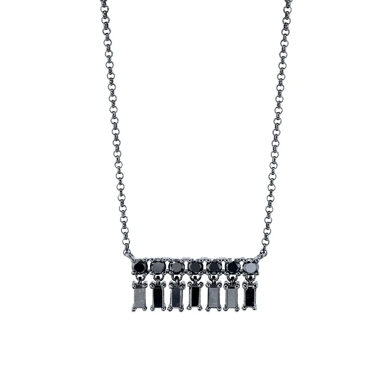 personalized initial ring stackable Black Diamond Bar Dangle Necklace