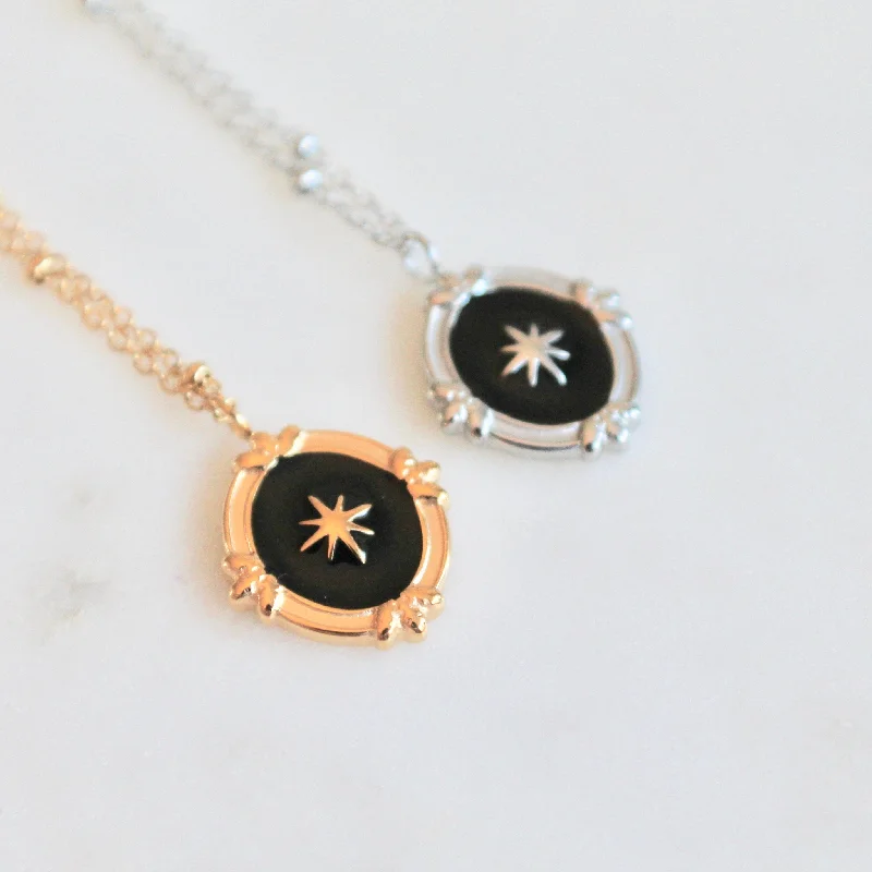 vintage lock and key necklace Black enamel pendant necklace