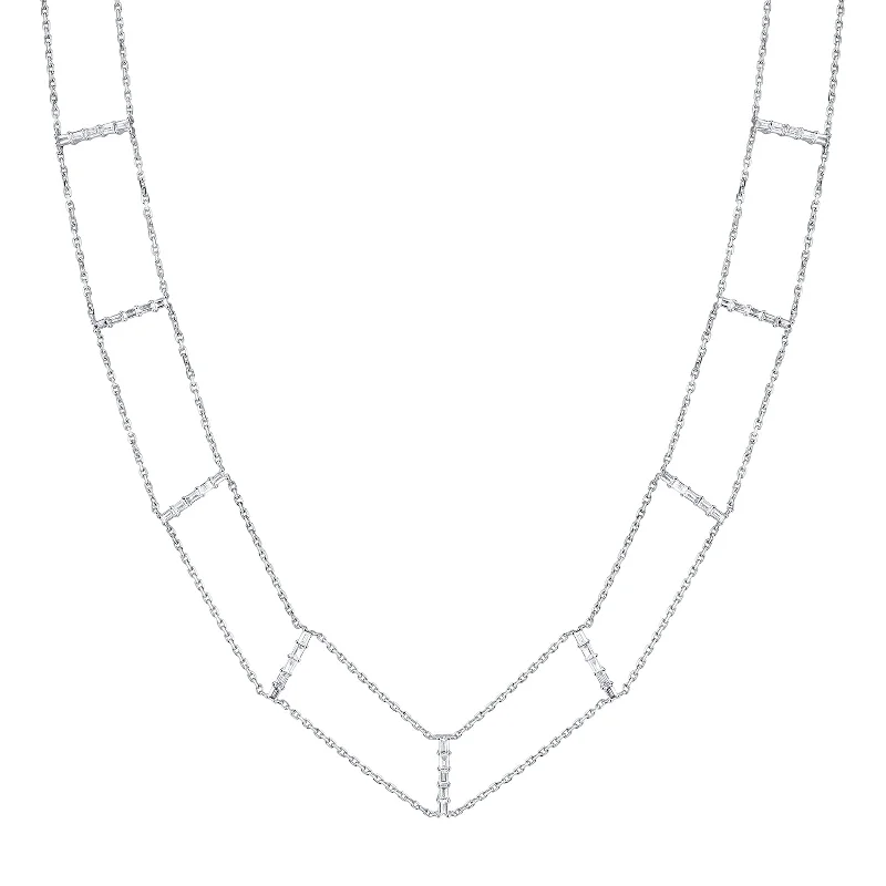 hammered gold disc necklace Baguette Diamond Chain Choker - White Gold