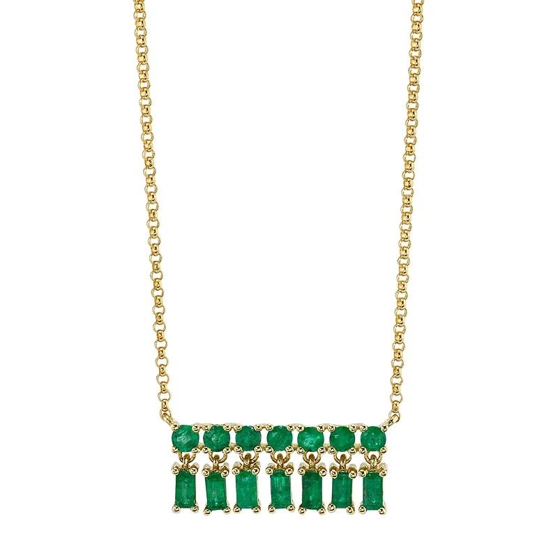unique silver branch ring Extra Small Emerald Bar Dangle Necklace - Yellow Gold