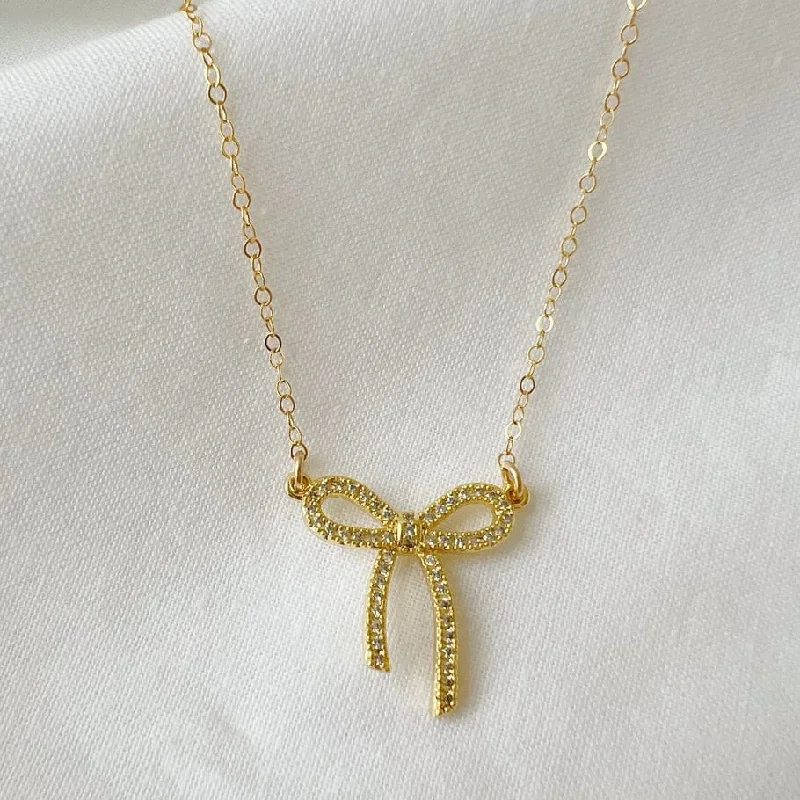 bold Cuban link bracelet men Bow Ribbon Sparkle Gold Filled Necklace