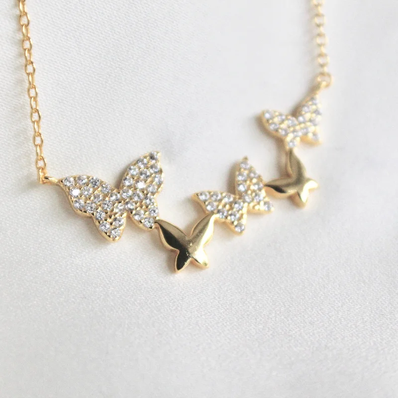 simple gold bar stud earrings Butterflies sterling silver necklace