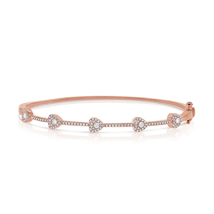 gold-plated chain necklace with charms Charming 14K Gold Diamond Hearts Bangle Bracelet