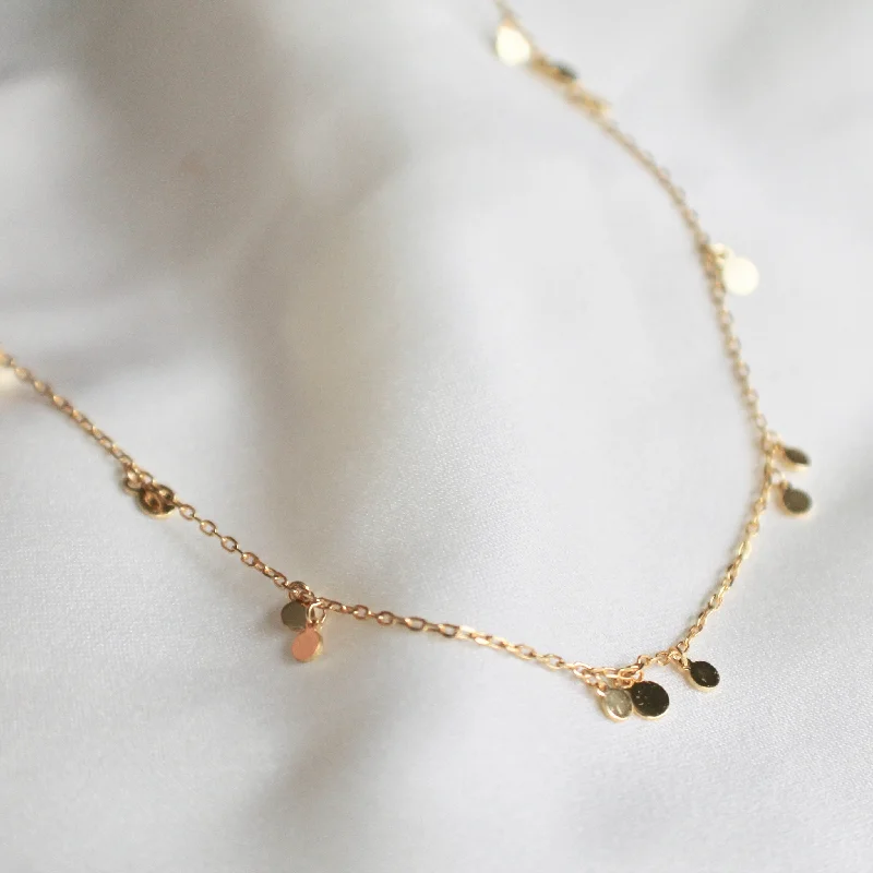 delicate gold band ring Tiny discs choker necklace