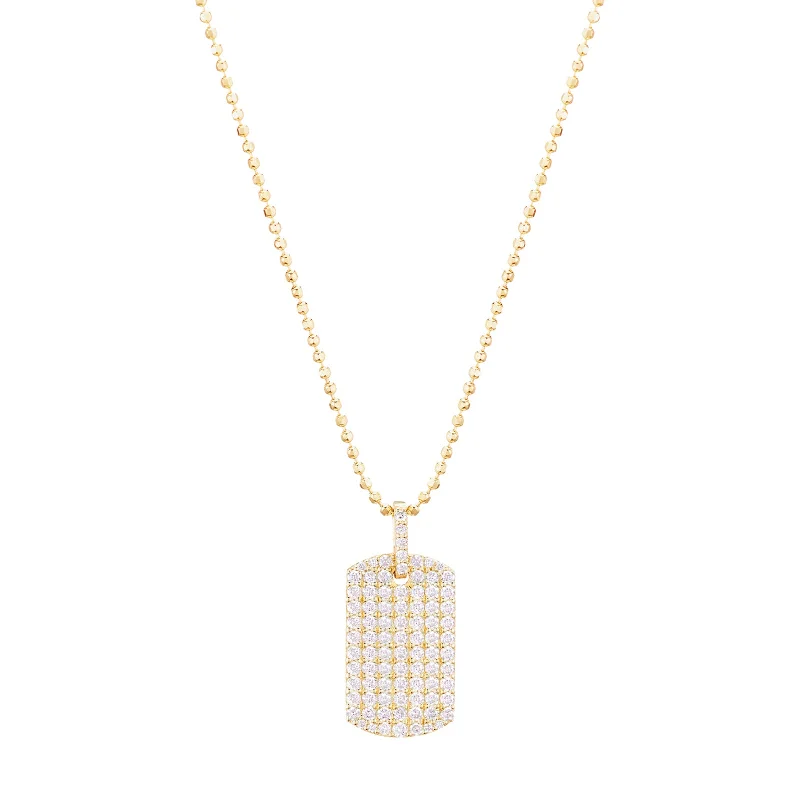 personalized couples ring engraved Diamond Dog Tag Necklace - Yellow Gold