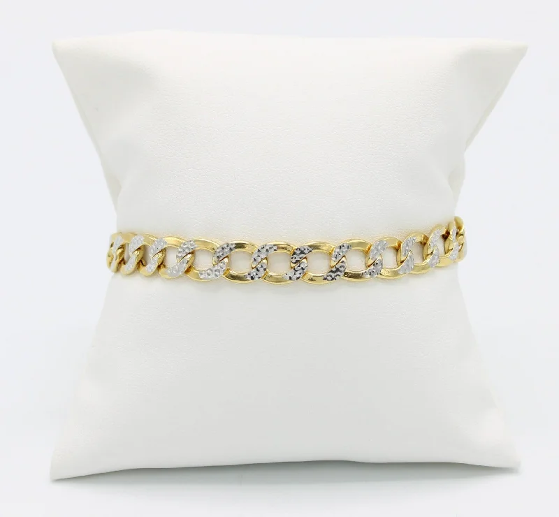 handcrafted gemstone pendant 14K Semi-Solid Flat Cuban Bracelet Two Tones Yellow Gold // 9mm // handcrafted gemstone pendant 14K Semi-Solid Flat Cuban Bracelet Two Tones Yellow Gold // 9mm //