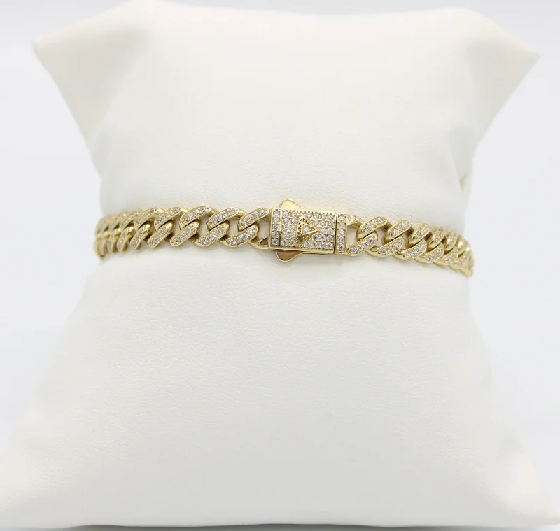 boho pearl charm bracelet 14K Hollow Milano Bracelet Full Cz Yellow Gold // 7.3mm - 8.5 in //