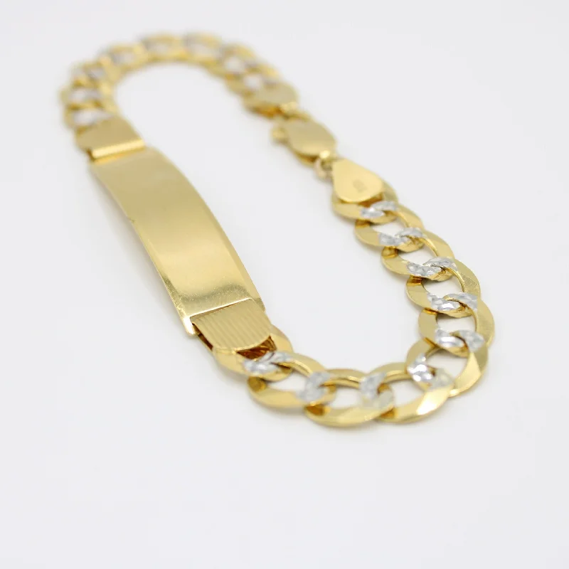 personalized coordinates ring custom 14K Name Plate Solid Flat Cuban Classic Bracelet Two Tones Yellow Gold