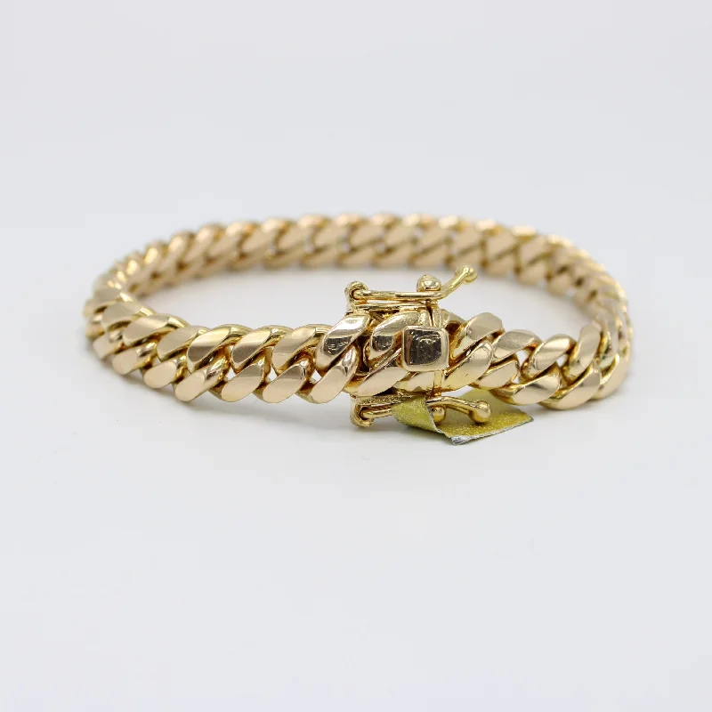 classic pearl strand necklace 14K Solid BMX Cuban Bracelet \\ 10 mm \\ Yellow Gold