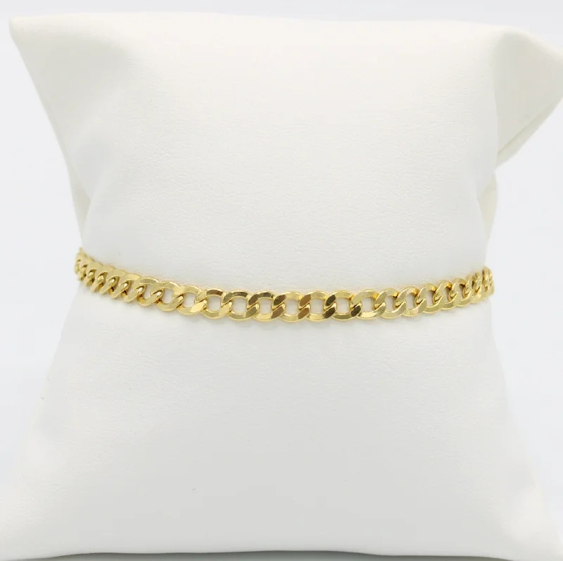 handmade leather ring 14K Semi-Solid Flat Cuban Bracelet Yellow Gold // 5.2mm  //