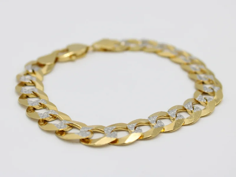 thin gold wedding band women 14K Solid Flat Cuban Bracelet Two Tones \\ 11 mm \\